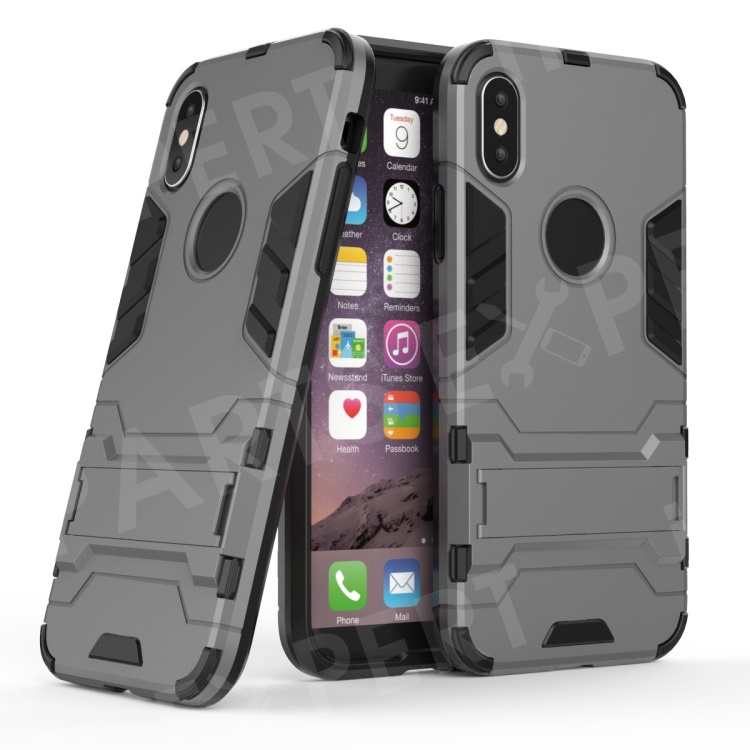 

Cool Guard Plastic TPU Back Cover with Kickstand for iPhone X/10 5.8 inch - Grey, iPhone X