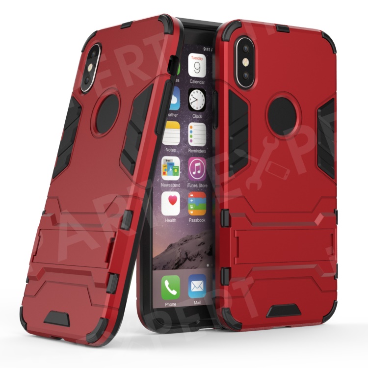 

For iPhone X/10 5.8 inch Cool Guard Plastic TPU Back Shell with Kickstand - Red, iPhone X