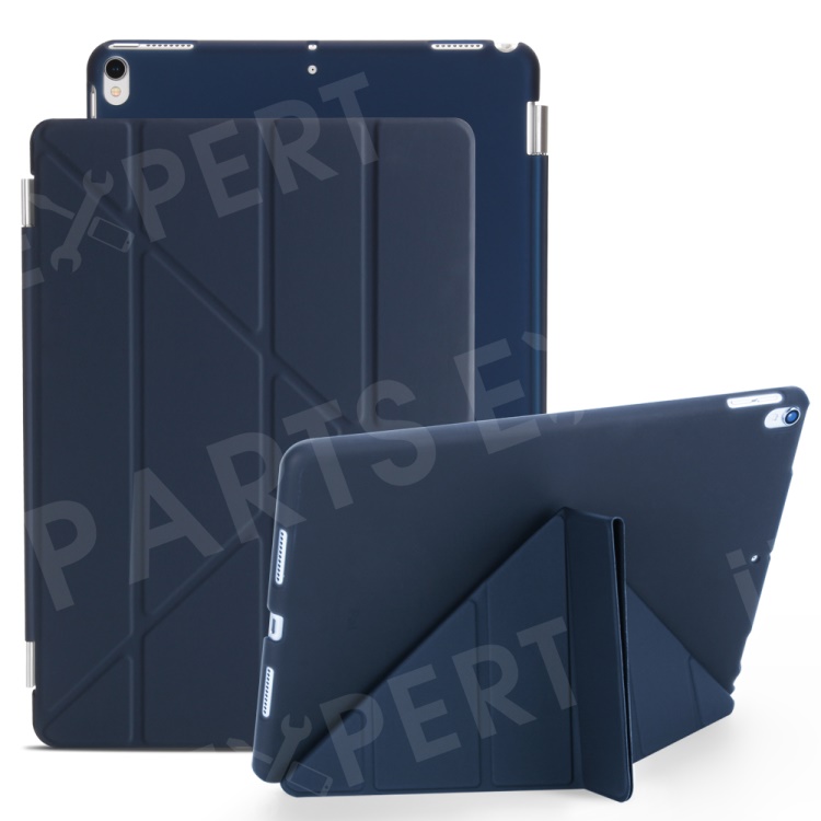 

Auto-wake/sleep 2-in-1 Plastic Companion Shell + Origami Stand Smart Leather Cover for iPad Air 10.5 (2019) / Pro 10.5 inch (2017) - Dark Blue, iPad Air 10.5 inch (2019)