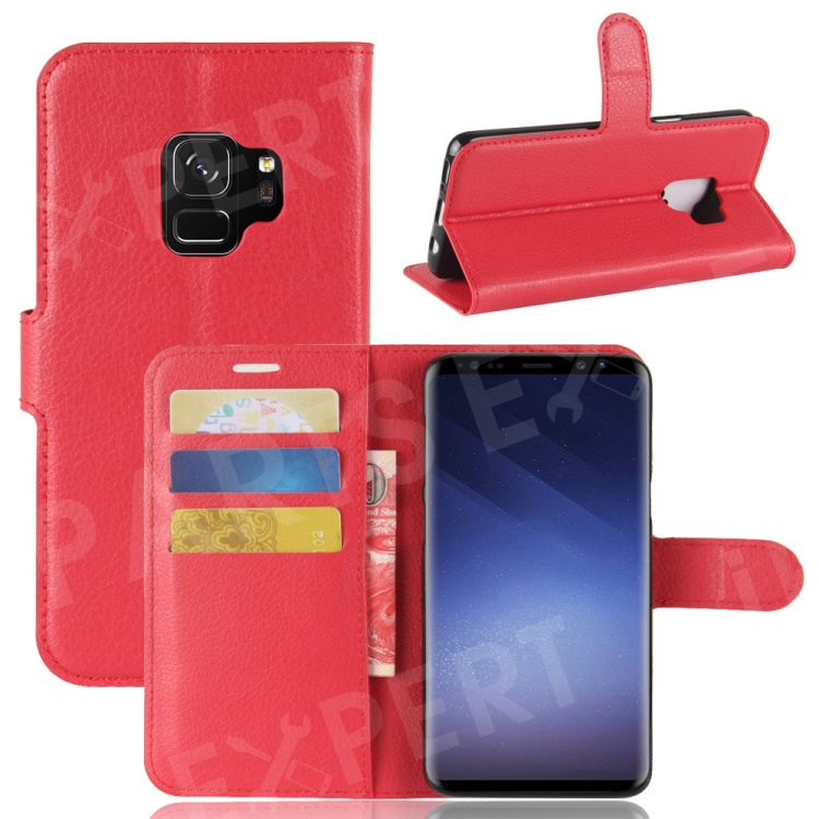 

Litchi Skin PU Leather Wallet Stand Phone Cover for Samsung Galaxy S9 G960 - Red, Galaxy S9