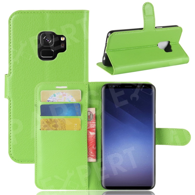 

Litchi Skin PU Leather Wallet Stand Cell Phone Shell for Samsung Galaxy S9 G960 - Green, Galaxy S9