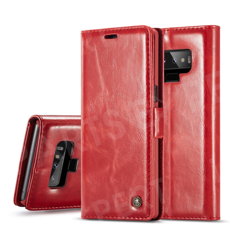 

CASEME 003 Series Oil Wax Leather Wallet Stand Phone Shell for Samsung Galaxy Note 9 - Red, Galaxy Note9 N960