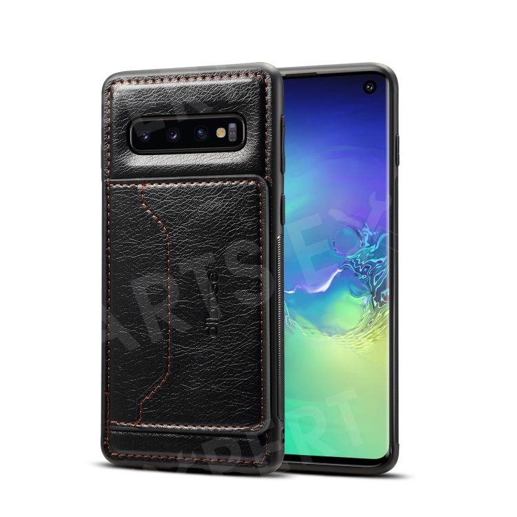 

Crazy Horse Leather Coated TPU Case with [Card Holder Kickstand] for Samsung Galaxy S10 - Black, Galaxy S10