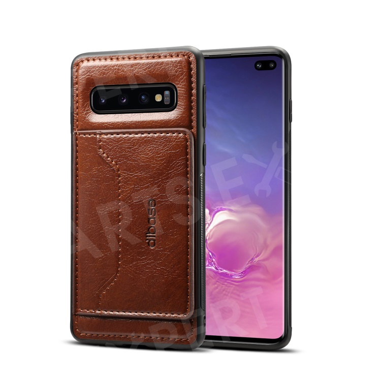 

Crazy Horse Leather Coated Card Holder Kickstand TPU Cover for Samsung Galaxy S10 Plus - Coffee, Galaxy S10 Plus