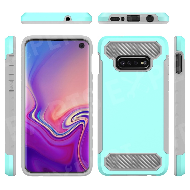 

Carbon Fiber Texture TPU PC Hybrid Phone Case for Samsung Galaxy S10e - Cyan, Galaxy S10e
