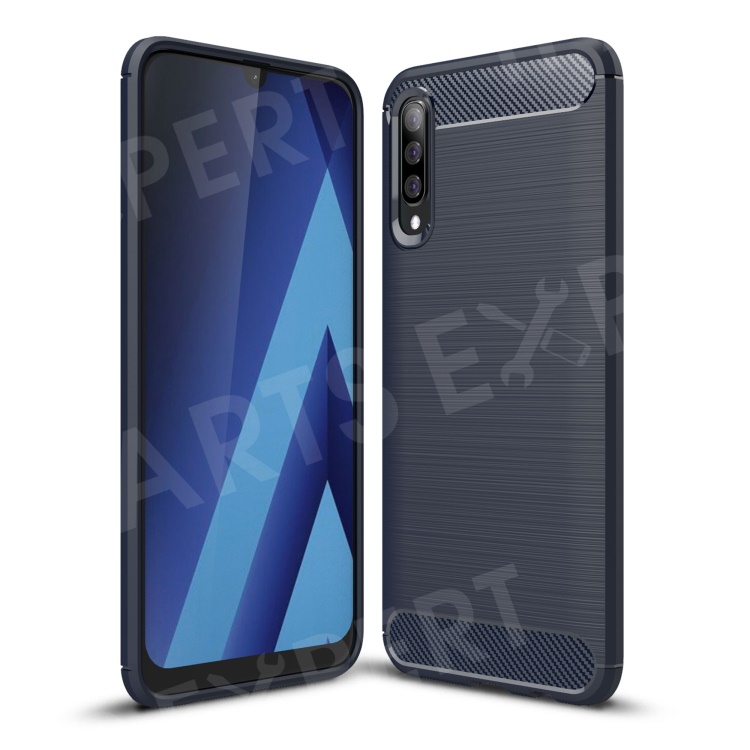 

Carbon Fibre Brushed TPU Shell Case for Samsung Galaxy A70 - Dark Blue, Galaxy A70