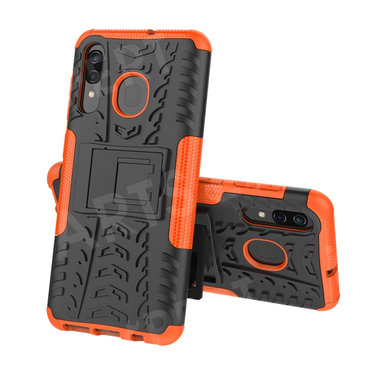 

For Samsung Galaxy A50/A30/A20 Cool Tyre PC + TPU Hybrid Case with Kickstand - Orange, Galaxy A50s