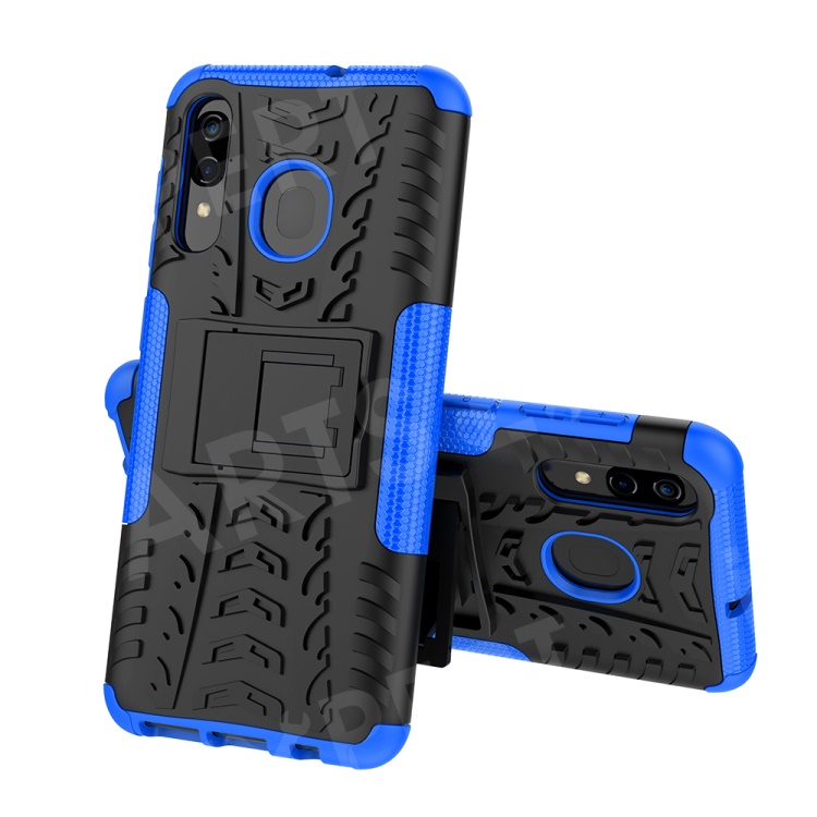 

For Samsung Galaxy A50/A30/A20 Cool Tyre PC + TPU Hybrid Case with Kickstand - Blue, Galaxy A50s