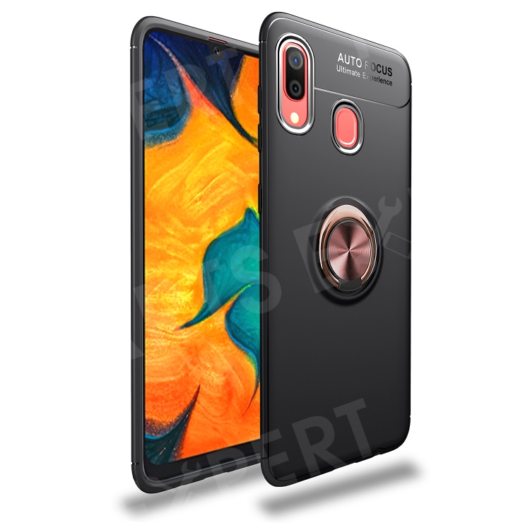 

LENUO Metal Ring Bracket TPU Phone Case for Samsung Galaxy A40 Built-in Magnetic Metal Sheet - Black / Rose Gold, Galaxy A40