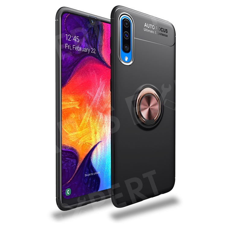 

LENUO Metal Ring Kickstand TPU Phone Case for Samsung Galaxy A50/A50s/A30s Built-in Magnetic Metal Sheet - Black / Rose Gold, Galaxy A50s