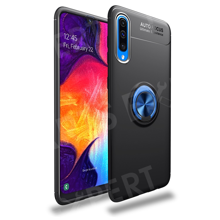

LENUO for Samsung Galaxy A70 Metal Ring Bracket TPU Phone Cover Built-in Magnetic Metal Sheet - Black / Blue, Galaxy A70