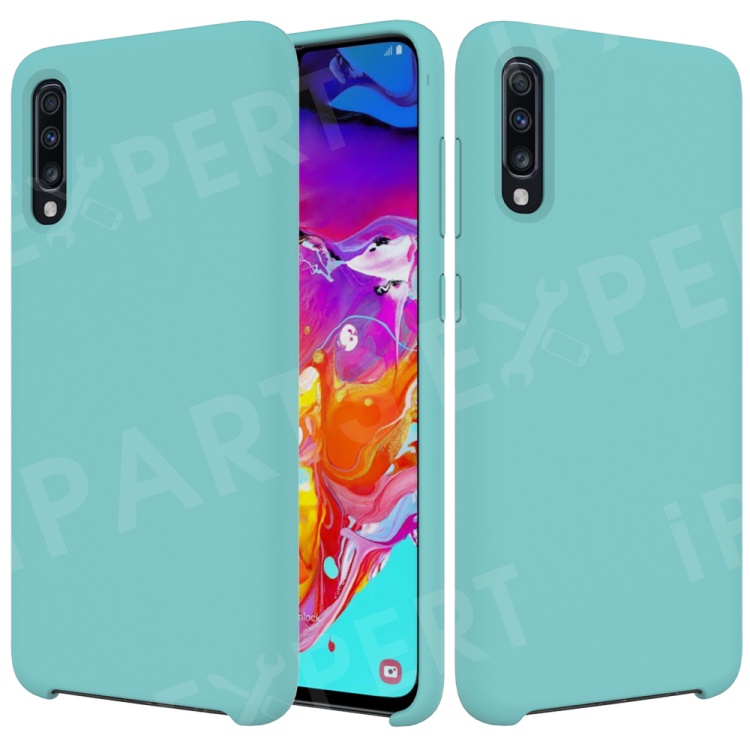 

For Samsung Galaxy A70 Soft Liquid Silicone Back Protector Case Cover - Cyan, Galaxy A70