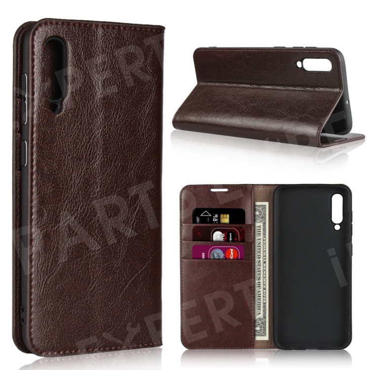 

Crazy Horse Wallet Stand Genuine Leather Case for Samsung Galaxy A50/A50s/A30s - Coffee, Galaxy A50
