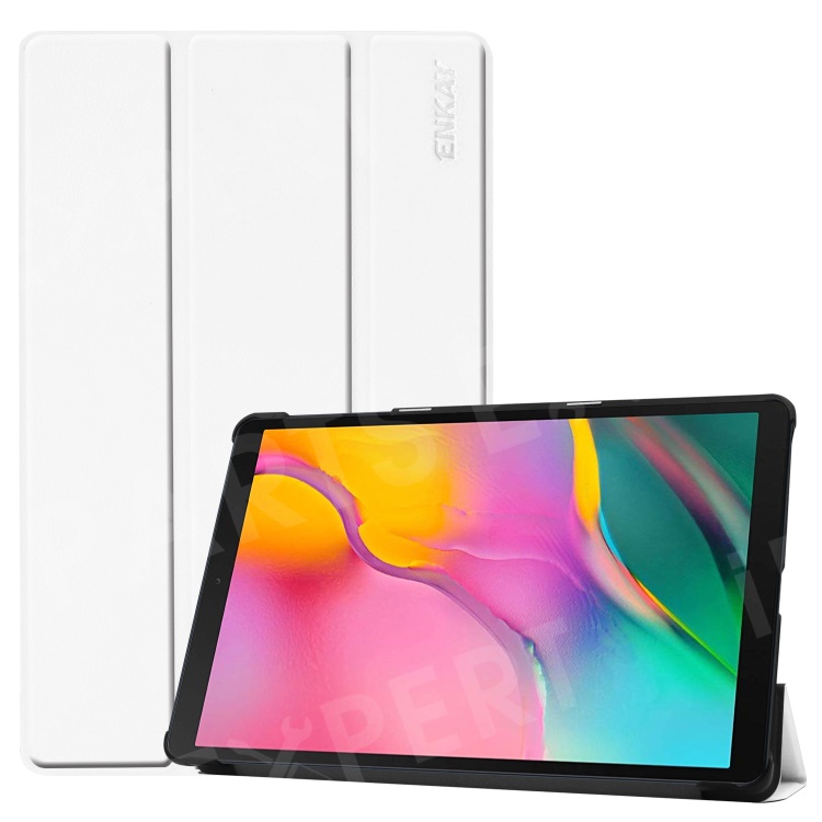 

ENKAY Tri-fold PU Leather Stand Cover for Galaxy Tab A 10.1 (2019) T510 / T515- White, Galaxy Tab A 10.1 (2019)