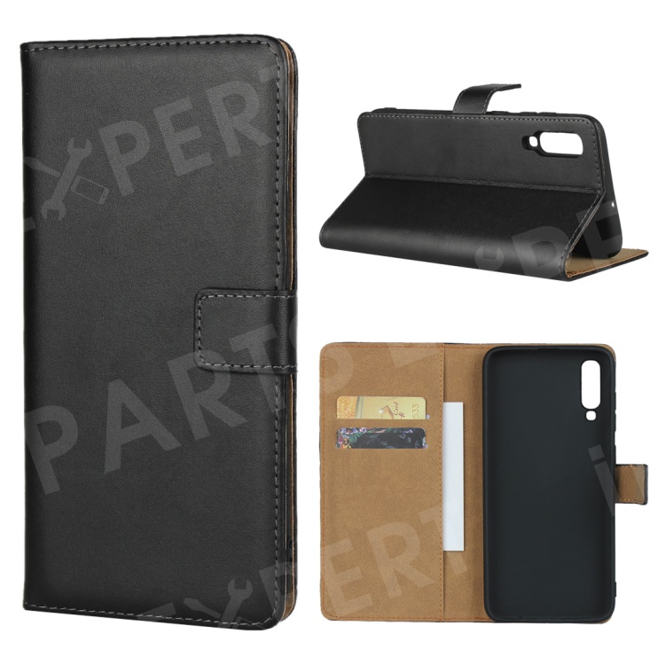 

Genuine Leather Wallet Phone Cover wth Stand for Samsung Galaxy A70 - Black, Galaxy A70
