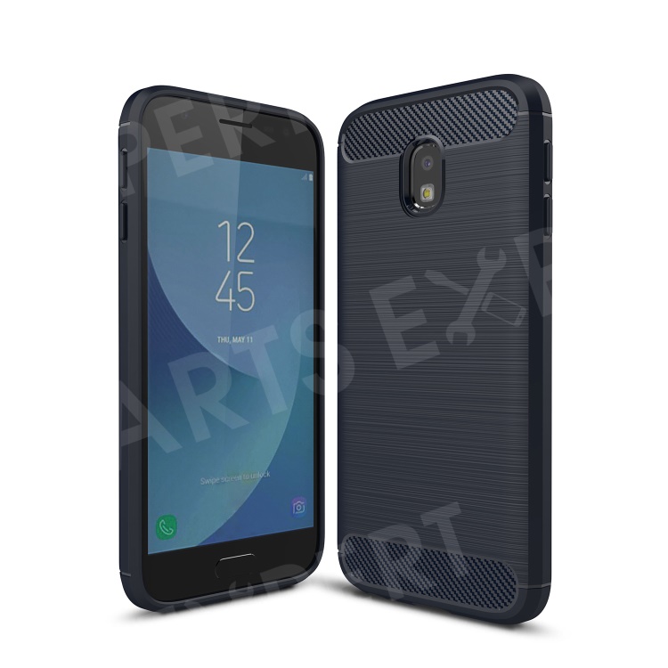 

For Samsung Galaxy J3 (2017) EU Version Carbon Fiber Texture Brushed TPU Cell Phone Back Cover Case - Dark Blue, Other Samsung Models