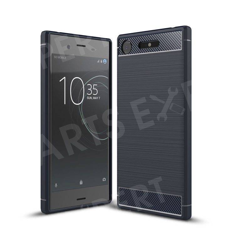 

For Sony Xperia XZ1 Carbon Fiber Texture Brushed Mobile TPU Casing - Dark Blue, Xperia XZ1