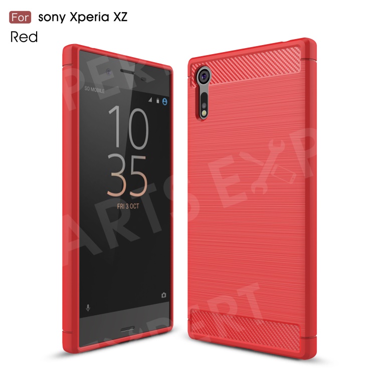 

Carbon Fibre Brushed TPU Cover Case for Sony Xperia XZs / XZ - Red, Xperia XZ