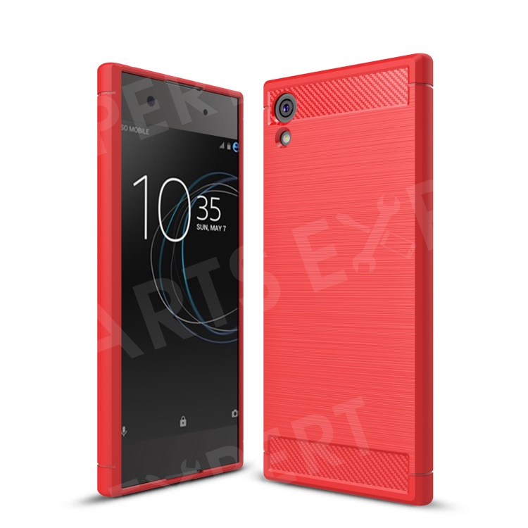 

For Sony Xperia XA1 Carbon Fiber Texture Brushed Cell TPU Cover - Red, Xperia XA1