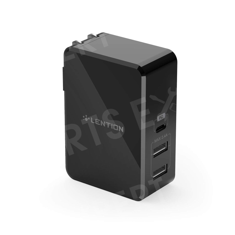 

LENTION 45W PD Quick Charge Type-C + Dual USB Ports Wall Charger (US Plug) - Black, iPhone X