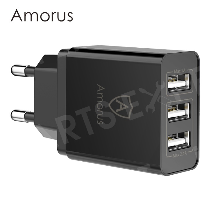 

AMORUS ZX-3U01 3.1A 3 Ports USB Smart Travel Charger Adapter for iPhone/Samsung/Huawei, etc - EU Plug, iPhone XS 5.8 inch