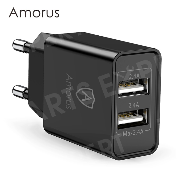 

AMORUS ZX-2U15 2.4A Dual USB Ports Wall Charger Adapter EU Plug, iPhone XS 5.8 inch