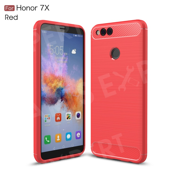 

Carbon Fiber Texture Brushed TPU Mobile Phone Casing for Huawei Honor 7X - Red, Huawei Honor 7X