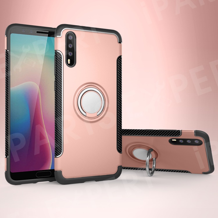 

Kickstand Carbon Fiber Texture TPU + PC Hybrid Mobile Phone Shell for Huawei P20 (Built-in Magnetic Metal Sheet) - Rose Gold, Huawei P20