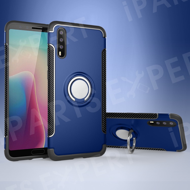 

Kickstand Carbon Fiber Texture TPU + PC Hybrid Cell Phone Case Accessory for Huawei P20 - Dark Blue, Huawei P20