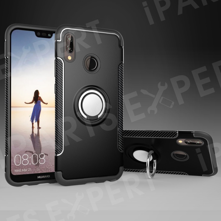 

Finger Ring Kickstand Carbon Fiber Texture TPU + PC Hybrid Phone Case for Huawei P20 Lite / Nova 3e - Black, Huawei P20 Lite (2018)