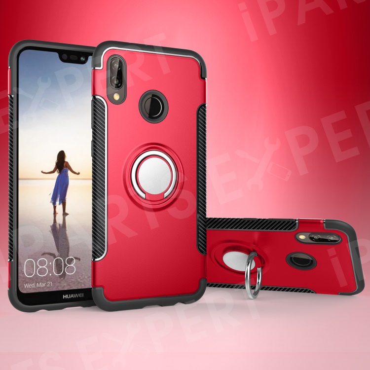 

Carbon Fiber Texture TPU + PC Hybrid Back Case with Finger Ring Kickstand for Huawei P20 Lite / Nova 3e - Red, Huawei P20 Lite (2018)