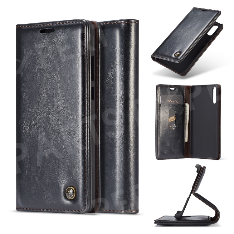 

CASEME Oil Wax Crazy Horse Wallet Leather Stand Case for Huawei P20 - Black, Huawei P20