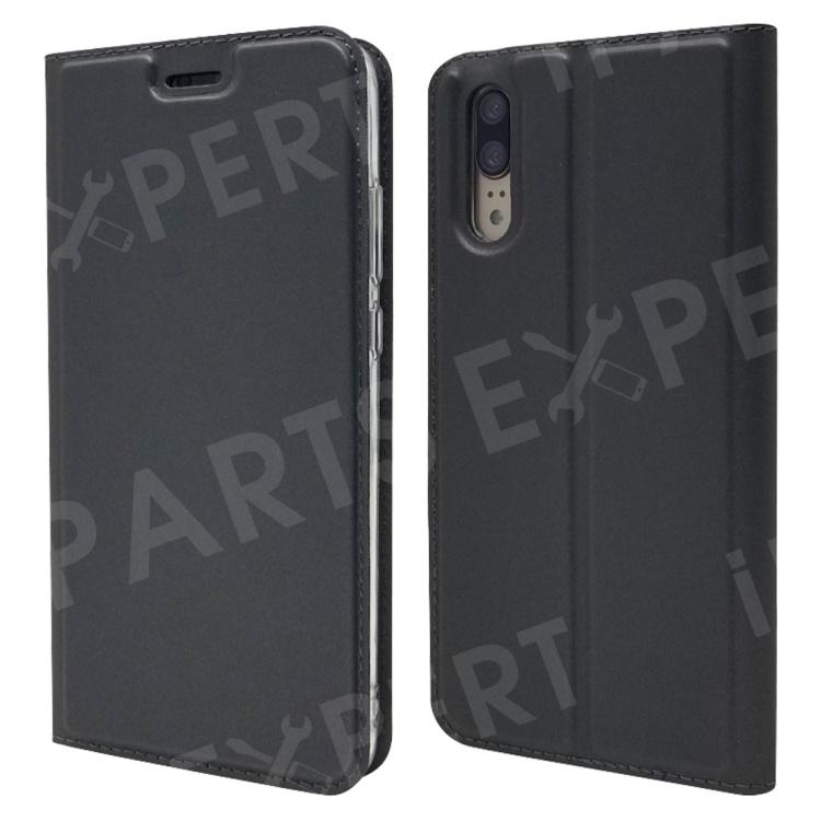 

For Huawei P20 Magnetic Adsorption Leather Stand Cover with Card Slot - Black, Huawei P20