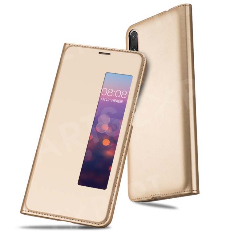 

View Window PU Leather Cover Shell Case for Huawei P20 - Gold, Huawei P20