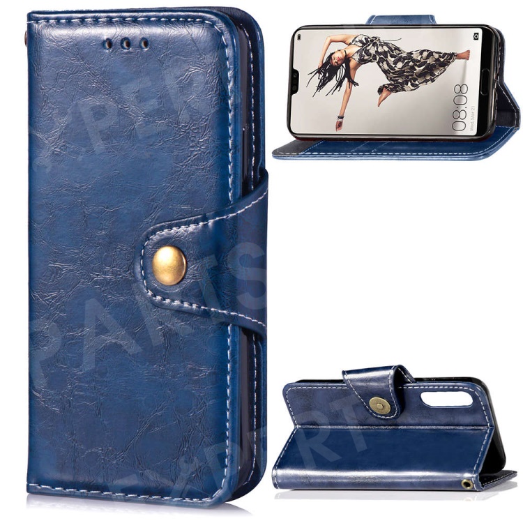 

Business Style Vintage Leather Wallet Magnetic Cover for Huawei P20 with Strap - Blue, Huawei P20