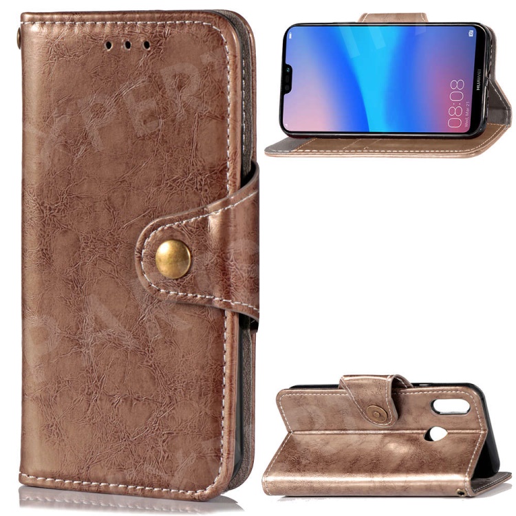 

For Huawei P20 Lite/Nova 3e (China) Business Style Vintage Leather Wallet Stand Case Accessory with Strap - Coffee, Huawei P20 Lite (2018)