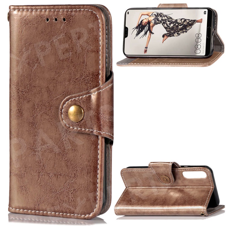 

For Huawei P20 Pro Business Style Vintage Leather Wallet Stand Shell with Strap - Coffee, Huawei P20 Pro