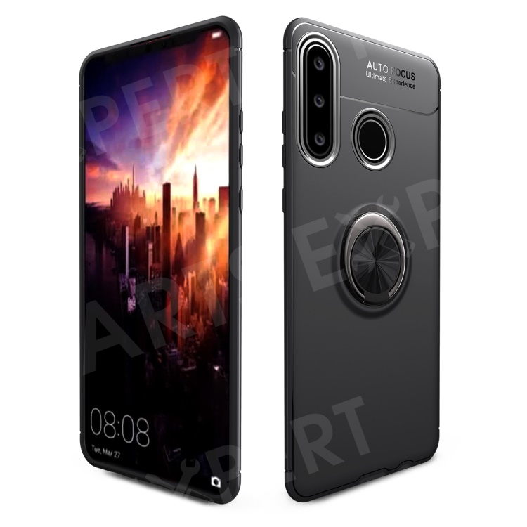 

Finger Ring Kickstand TPU Mobile Case (Built-in Magnetic Metal Sheet) for Huawei P30 Lite - All Black, Huawei P30 Lite