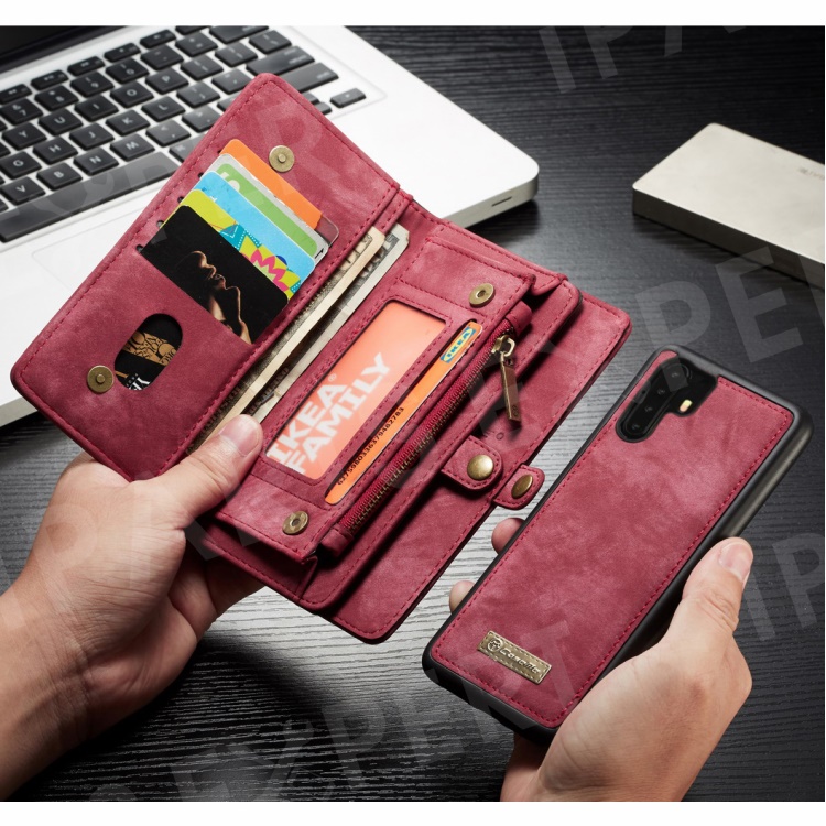 

CASEME 008 Series Multi-functional 2-in-1 Zipper Wallet Split Leather Case for Huawei P30 Pro - Red, Huawei P30 Pro