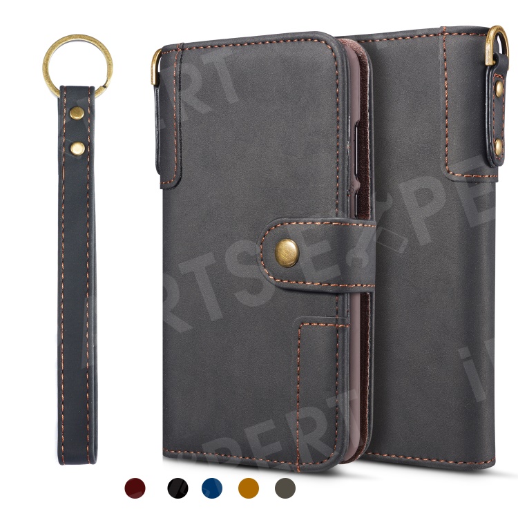 

Retro Style Split Leather Wallet Stand Phone Flip Case Cover with Strap for Huawei P30 Pro - Black, Huawei P30 Pro