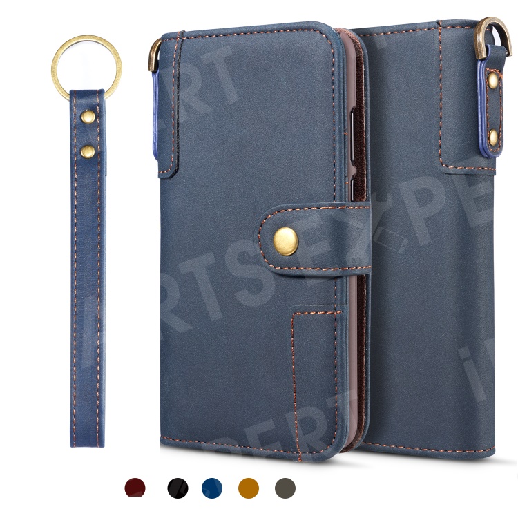 

Retro Style Split Leather Wallet Stand Phone Flip Case Cover with Strap for Huawei P30 Pro - Blue, Huawei P30 Pro