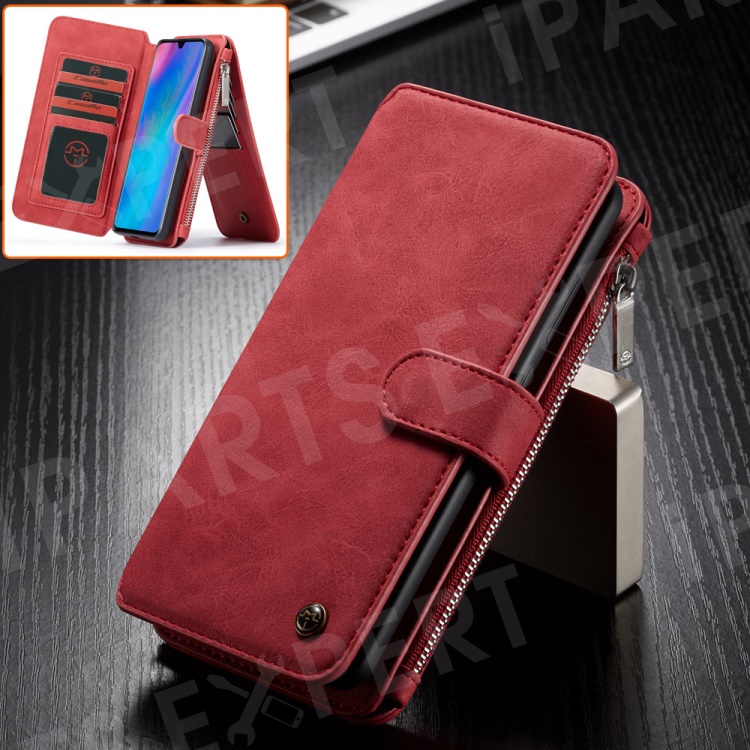 

CASEME 14 Slots Detachable 2-in-1 Split Leather Wallet Casing for Huawei P30 Pro - Red, Huawei P30 Pro