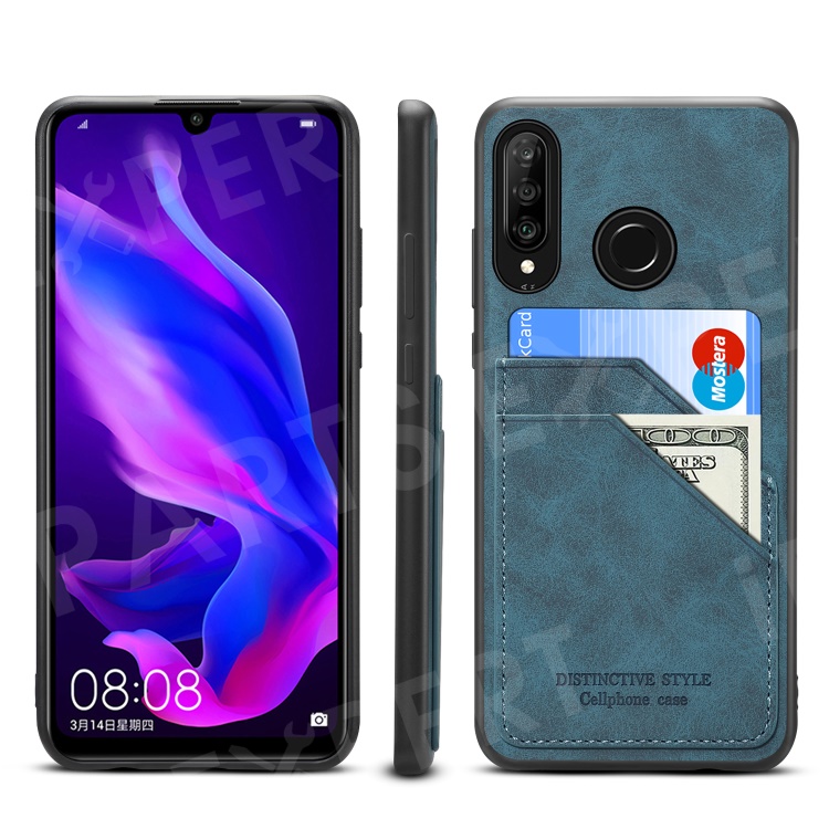 

Dual Card Slot PU Leather Coated TPU Mobile Phone Cover Case for Huawei P30 Lite / nova 4e - Blue, Huawei P30 Lite