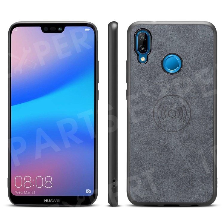 

PU Leather Coated TPU Phone Case for Huawei P30 Lite / nova 4e (Built-in Magnetic Holder Metal Sheet) - Grey, Huawei P30 Lite