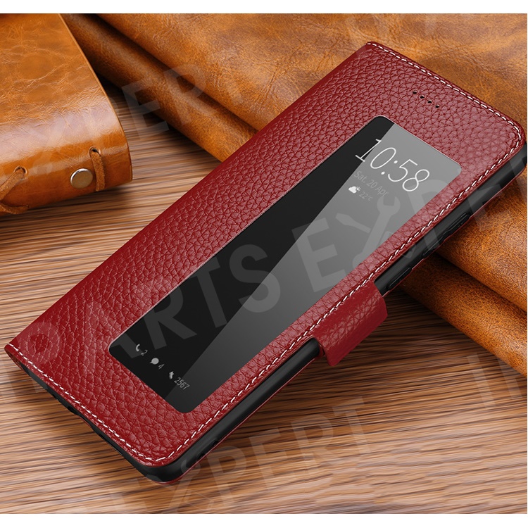 

Smart View Window Litchi Texture Genuine Leather Stand Case Phone Cover for Huawei P30 Pro - Red, Huawei P30 Pro