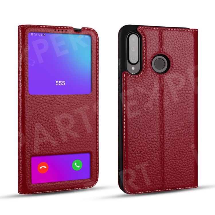 

Dual View Window Litchi Skin Genuine Leather Flip Smart Phone Case for Huawei P30 Lite - Red, Huawei P30 Lite