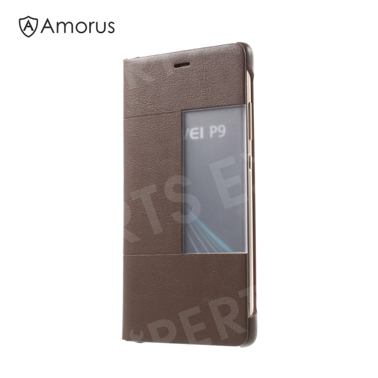

AMORUS Smart View Leather Protective Case for Huawei P9 - Brown, Huawei P9