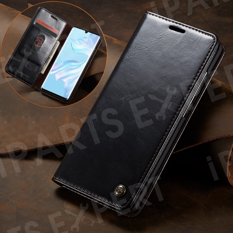 

CASEME 003 Series Oil Wax PU Leather Cover Business Flip Case for Huawei P30 Pro - Black, Huawei P30 Pro
