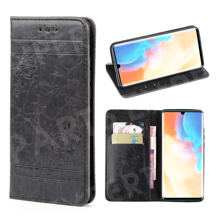 

Imprint Hearts Leather Wallet Case for Huawei P30 Pro - Dark Grey, Huawei P30 Pro