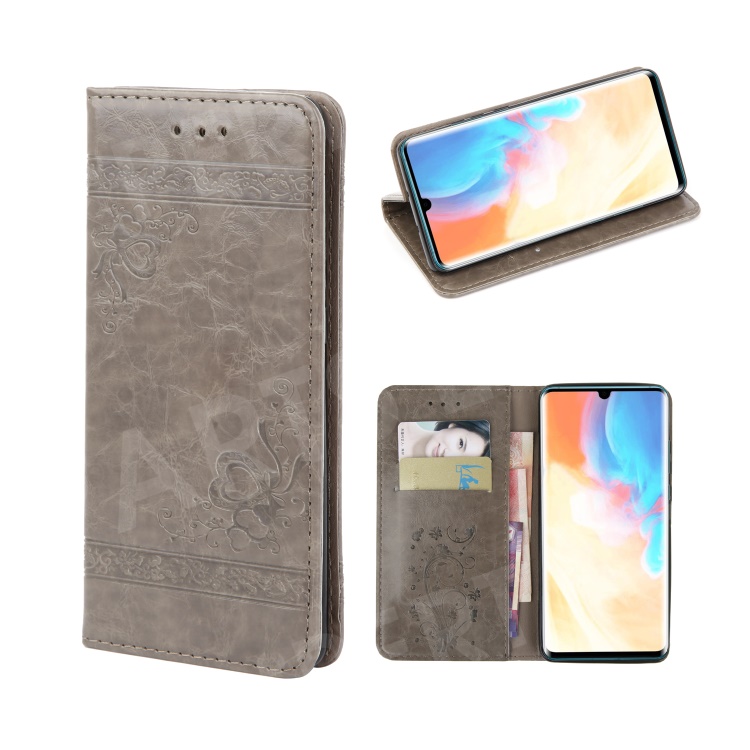 

Imprint Hearts Leather Wallet Case for Huawei P30 Pro - Light Grey, Huawei P30 Pro